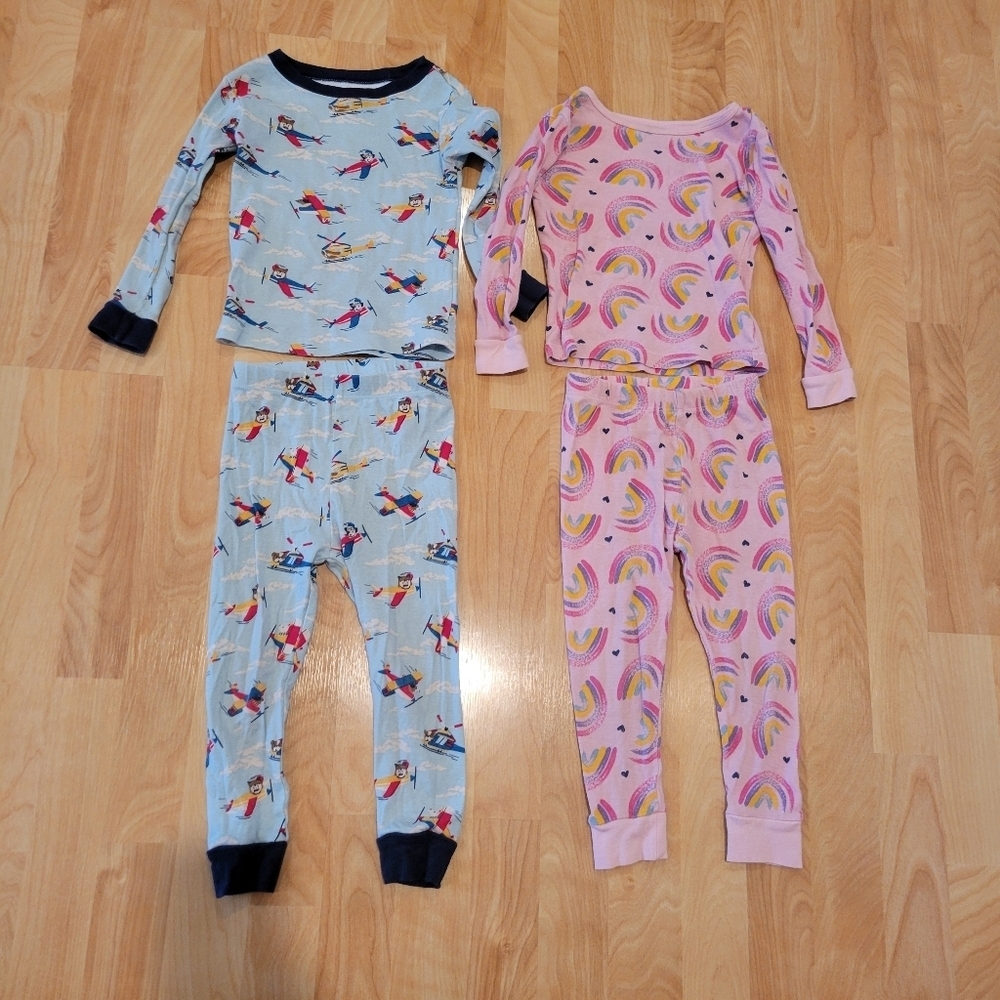 Wonder Nation 2 Piece Long Sleeve Pajama Bundle Airplanes Rainbows Size 3T